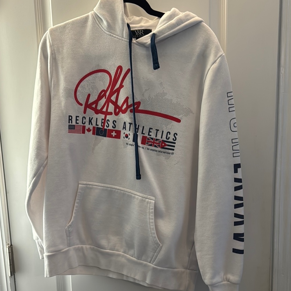 Red and White Sweatshirt with Bold Design